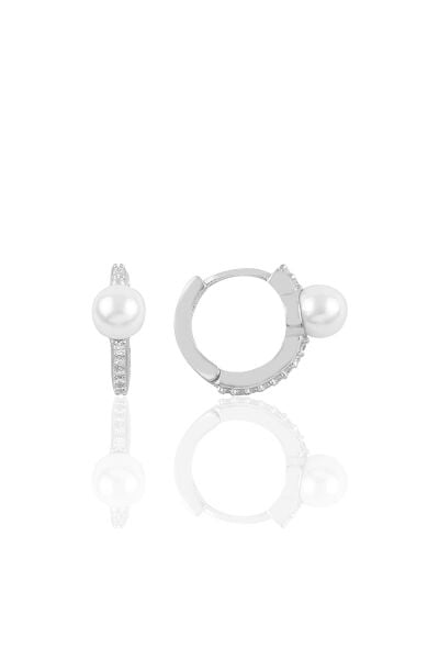 Gümüş rodyumlu inci ve zirkon taşlı halka küpe SGTL10872RODAJ