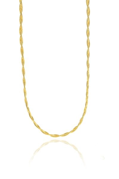 Gümüş örgülü yaldızlı italyan zincir kolye SGTL8999