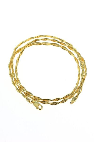 Gümüş örgülü yaldızlı italyan zincir kolye SGTL8999