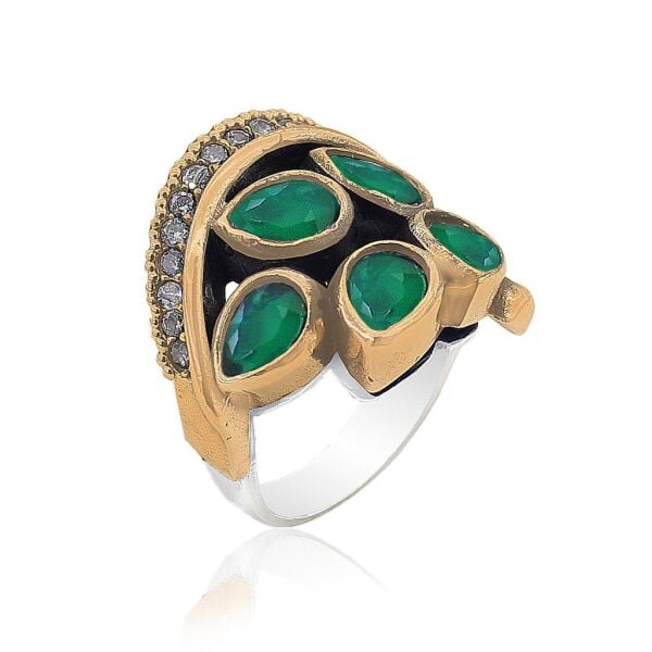 kök zümrüt taşlı otantik yaprak yüzük SGTL3410