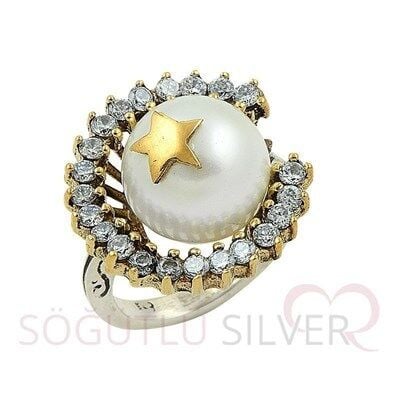 Ayyıldız otantik taşlı yüzük yüzük8446