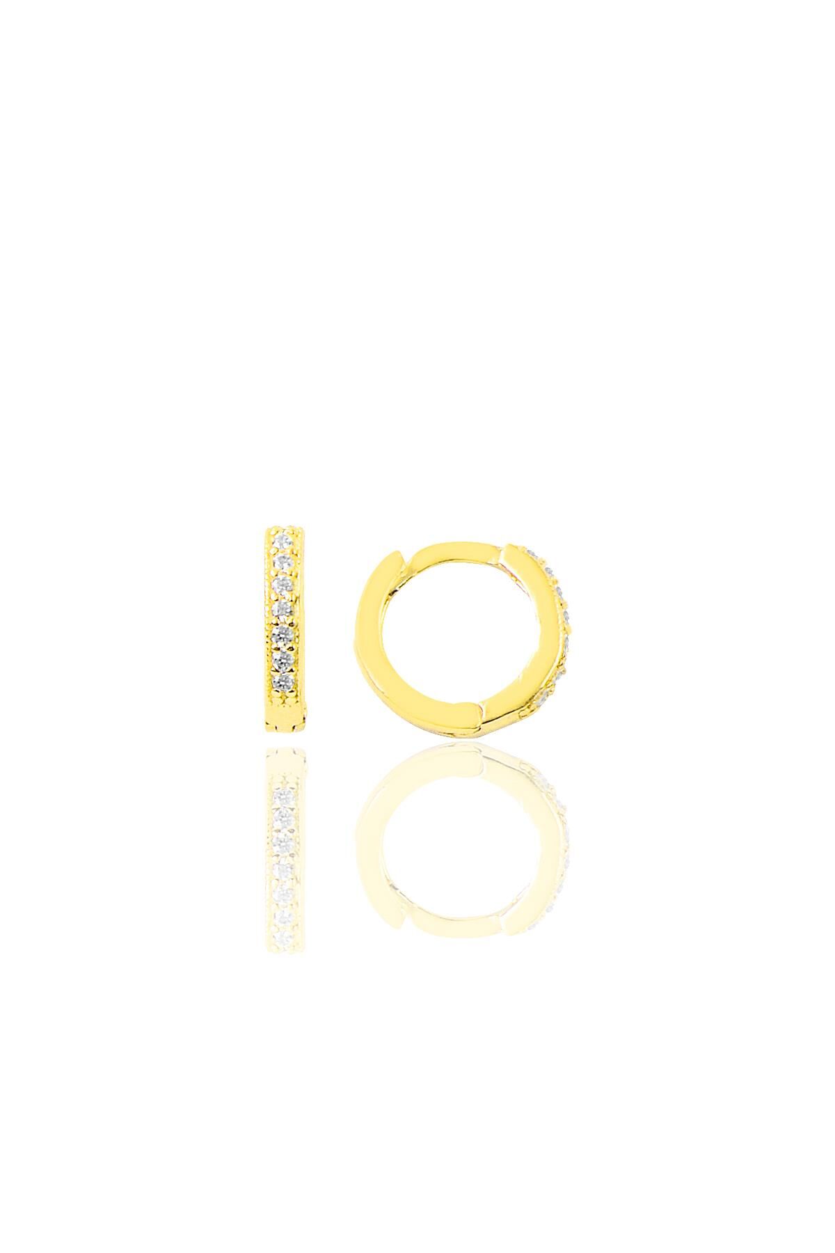 Gümüş altın yaldızlı zirkon taşlı 9 mm halka küpe Tragus Piercing Helix Kıkırdak Küpesi SGTL11736GOLD
