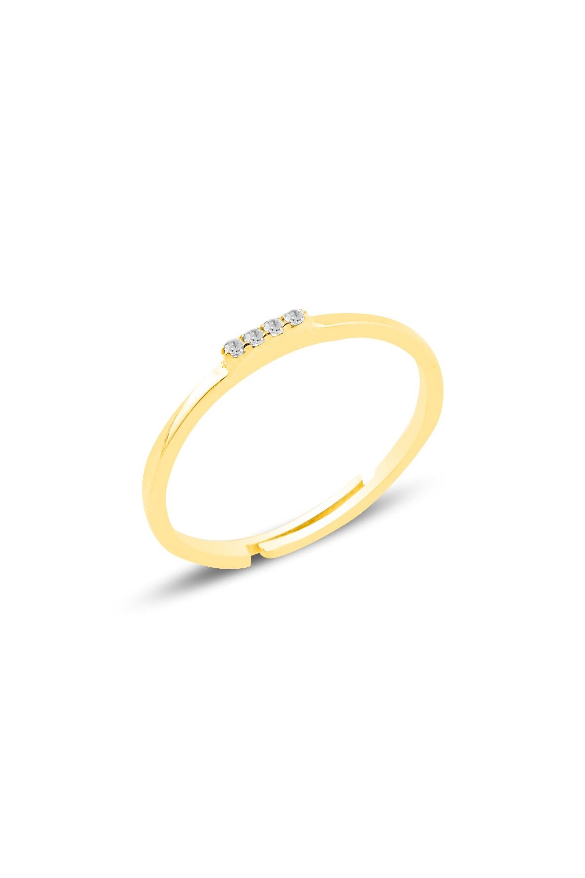 Gümüş altın yaldızlı zirkon taşlı ayarlamalı elegant gümüş yüzük SGTL10615GOLD