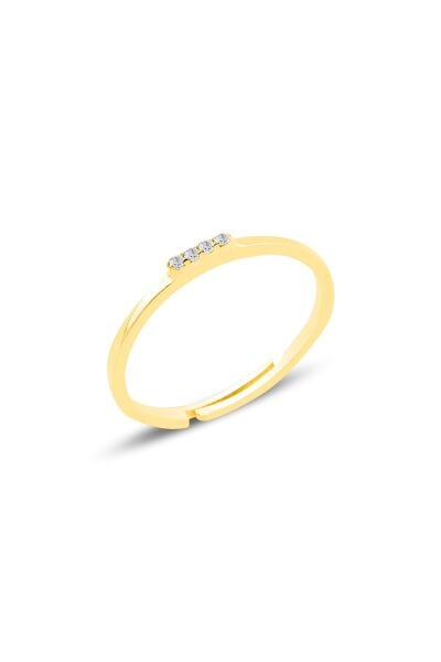 Gümüş altın yaldızlı zirkon taşlı ayarlamalı elegant gümüş yüzük SGTL10615GOLD