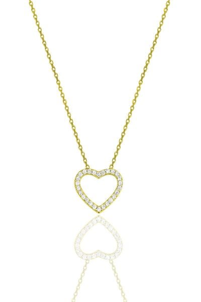 Gümüş Altın Yaldızlı Zirkon Taşlı Kalp Kolye SGTL11723GOLD