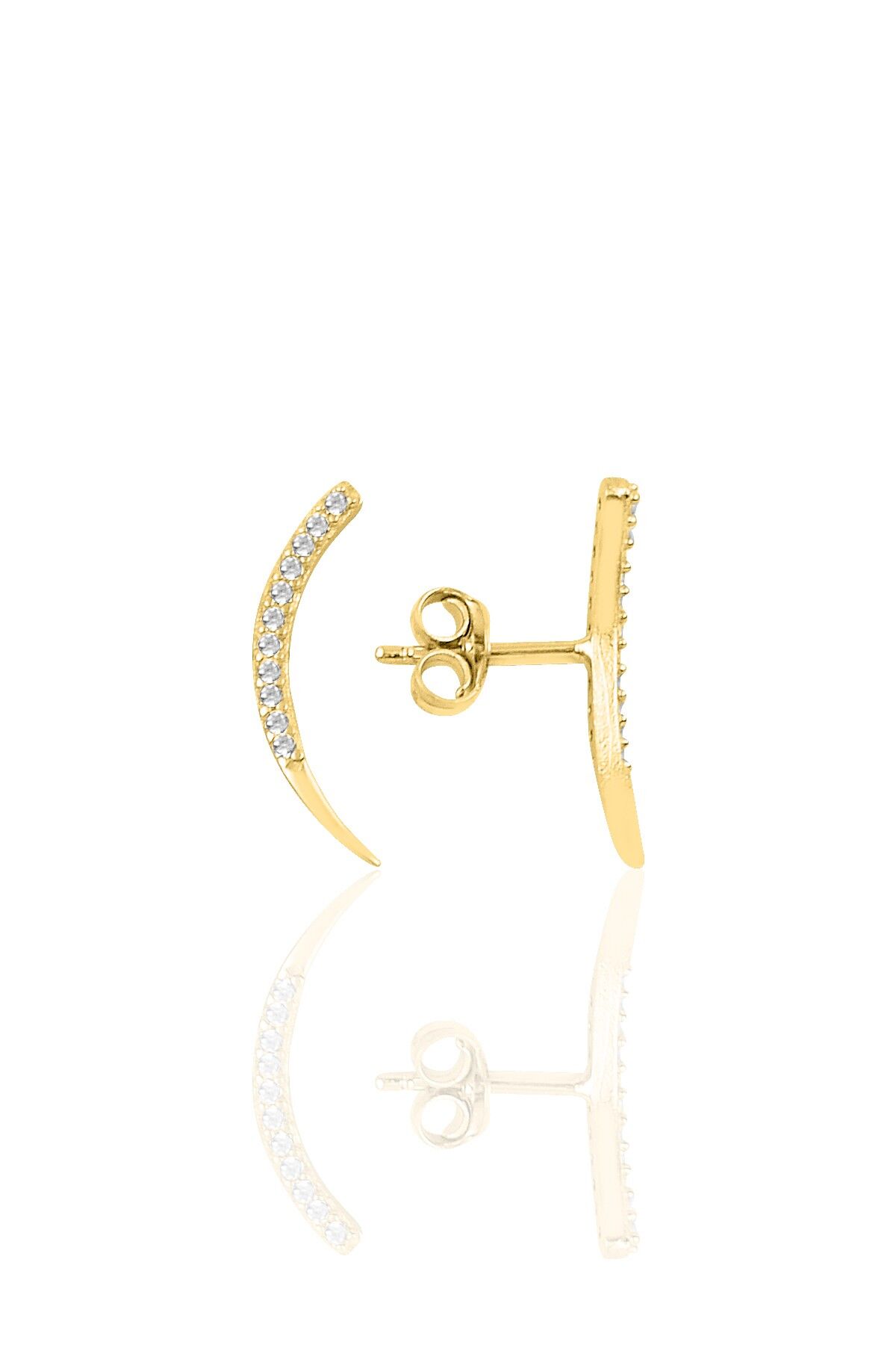 Gümüş altın yaldızlı zirkon taşlı Ay modeli küpe SGTL10824GOLD