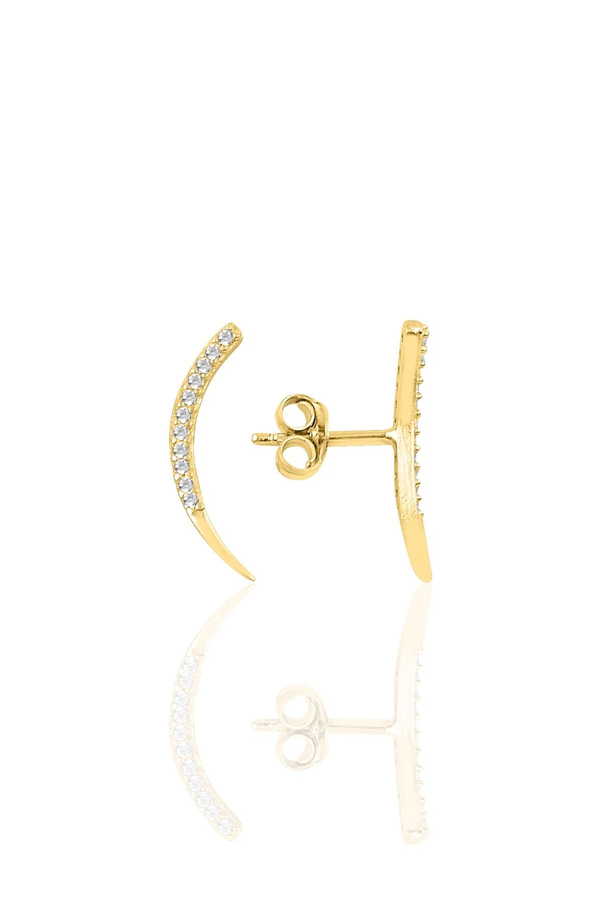 Gümüş altın yaldızlı zirkon taşlı Ay modeli küpe SGTL10824GOLD