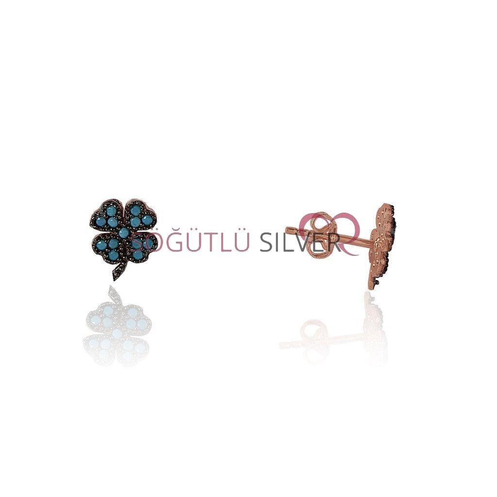 turkuaz taşlı mini yonca küpe SGTL4061