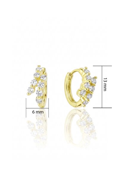 925 Ayar Gümüş Küpe Altın Kaplama Sarmaşık Sıra Taşlı Mini Halka Küpe - Zirkon Taşlı Huggie Kadın Küpe SGTL13487GOLD