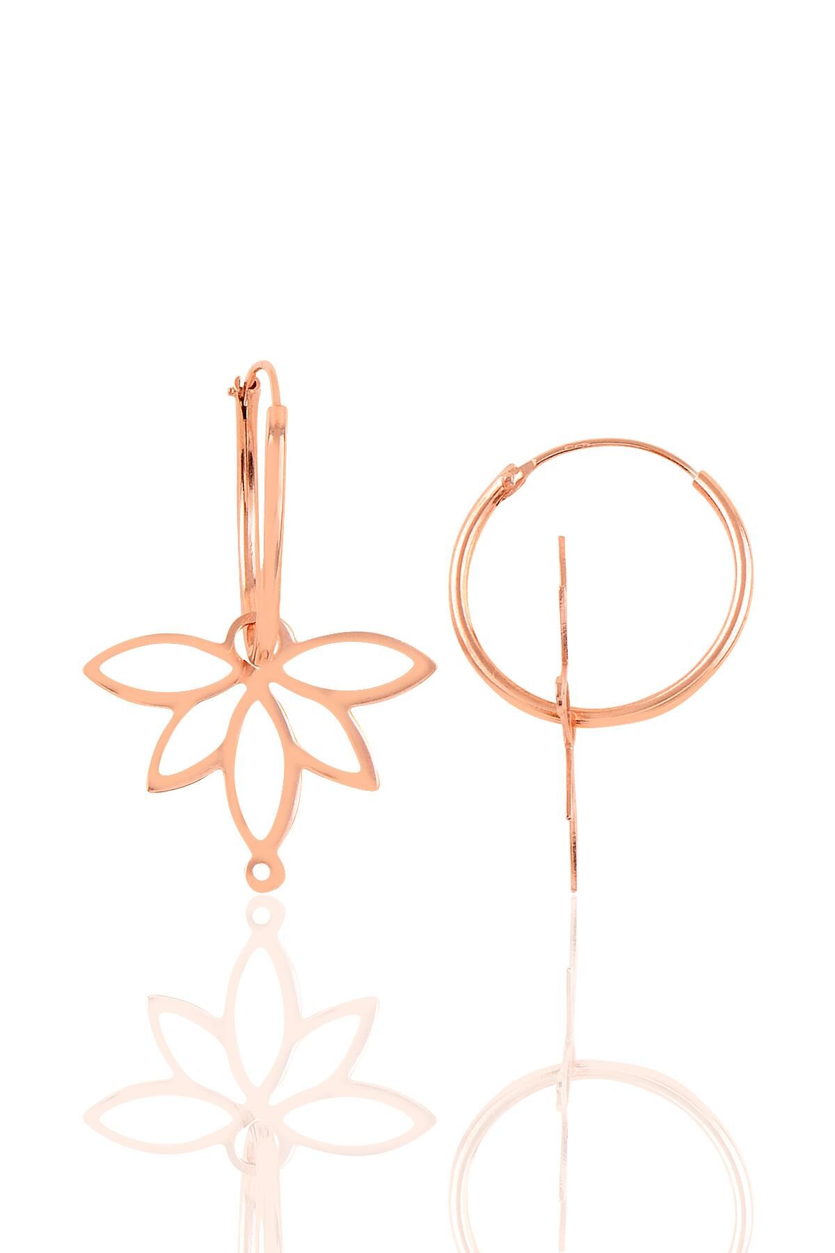 Gümüş rose  sonsuz yaşamın simgesi lotus çiçeği 18 mm halka küpe SGTL10866ROSE