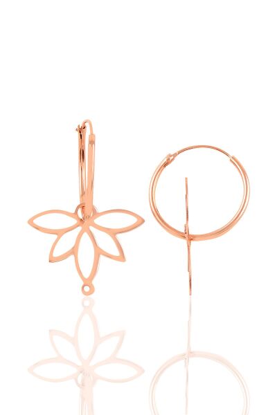 Gümüş rose  sonsuz yaşamın simgesi lotus çiçeği 18 mm halka küpe SGTL10866ROSE