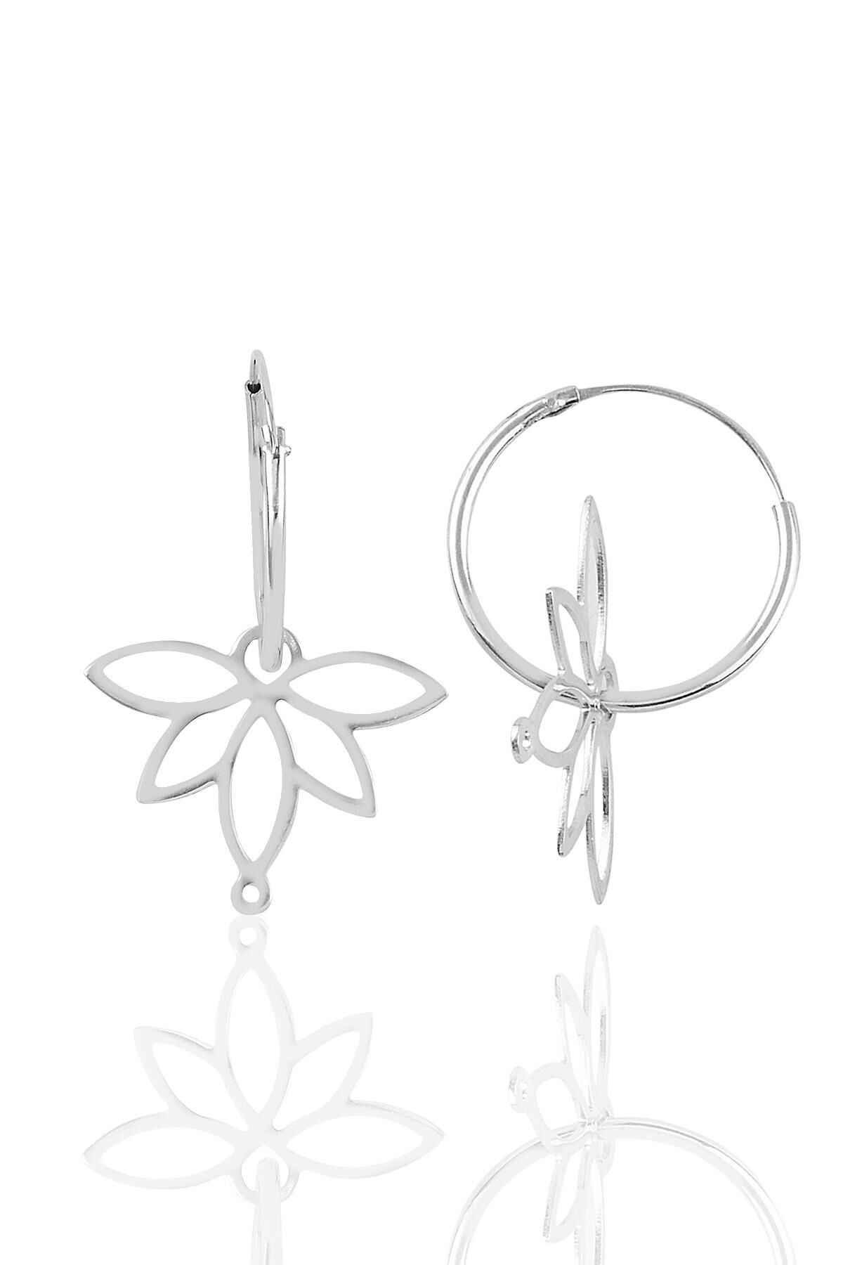 Gümüş rodyumlu  sonsuz yaşamın simgesi lotus çiçeği 18 mm halka küpe SGTL10866RODAJ