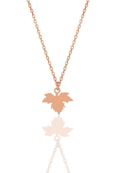 Gümüş rose  çınar yaprağı kolye SGTL12000ROSE