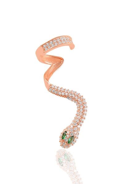 Gümüş rose kök zümrüt taşlı tekli yılan küpe. SGTL10864YSL
