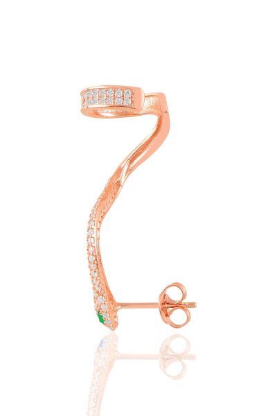 Gümüş rose kök zümrüt taşlı tekli yılan küpe. SGTL10864YSL