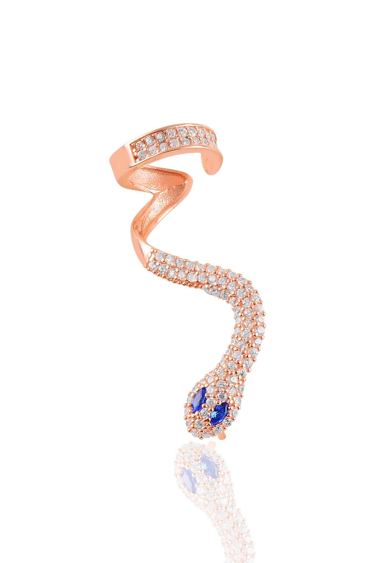 Gümüş rose safir taşlı tekli yılan küpe. SGTL10864SFR