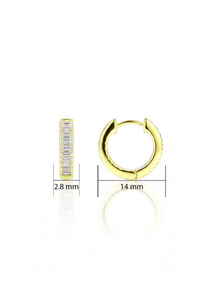 925 Ayar Gümüş Altın Kaplama İçi Dışı Baget Kesim Taşlı Halka Küpe - Zirkon Huggie Kadın Küpe SGTL13491GOLD