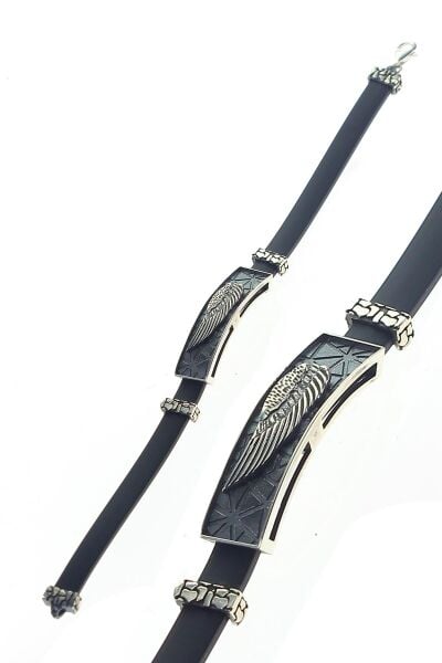 Gümüş kanat modeli Erkek  kauçuk bileklik SGTL9009