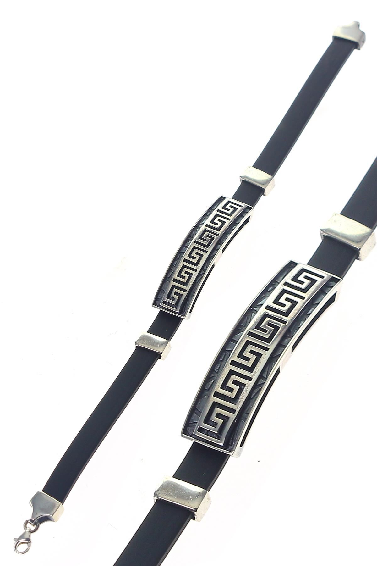 Gümüş Urartu modeli  Erkek  kauçuk bileklik SGTL9011