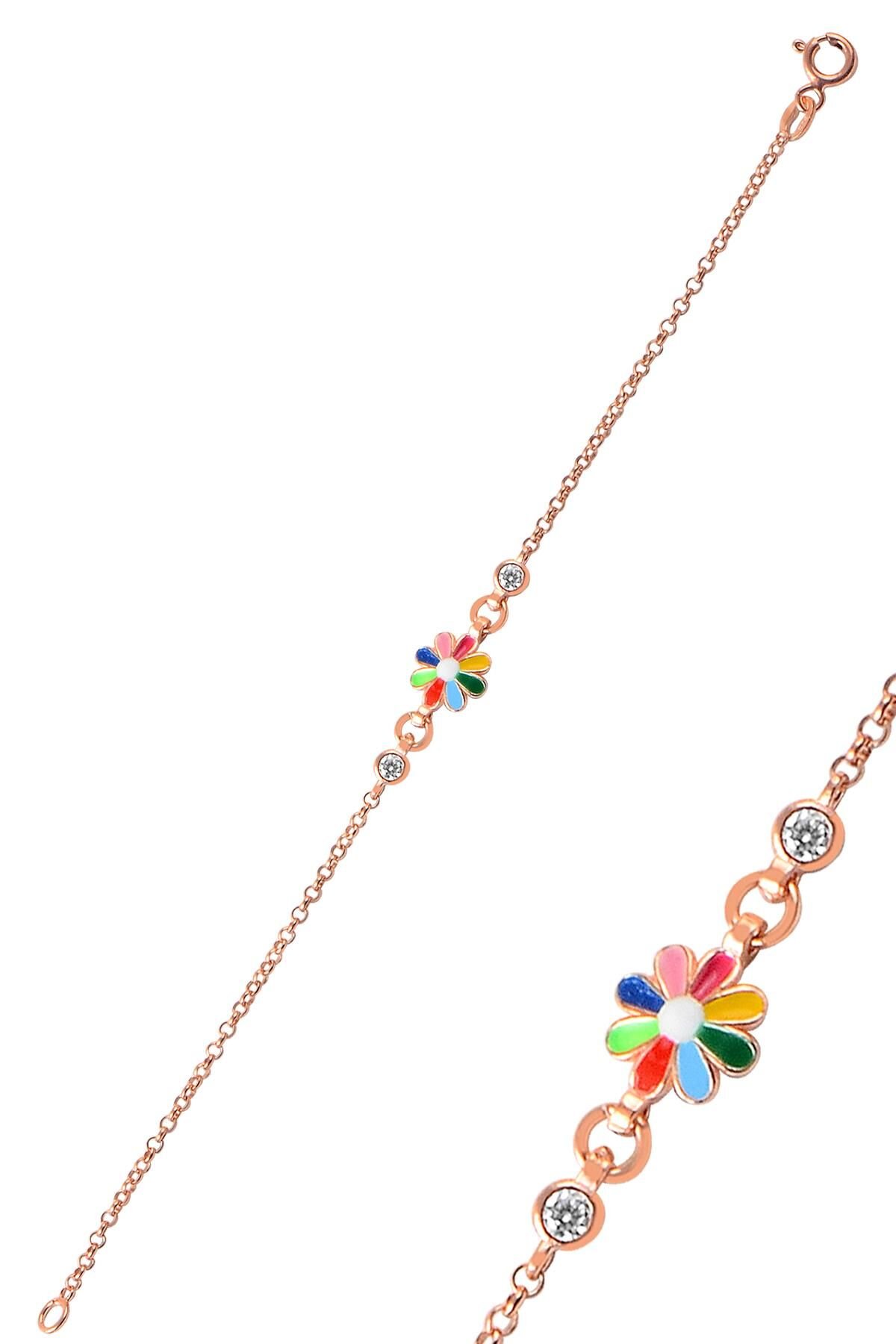 Gümüş mineli zirkon taşlı çiçek modeli bileklik SGTL9552