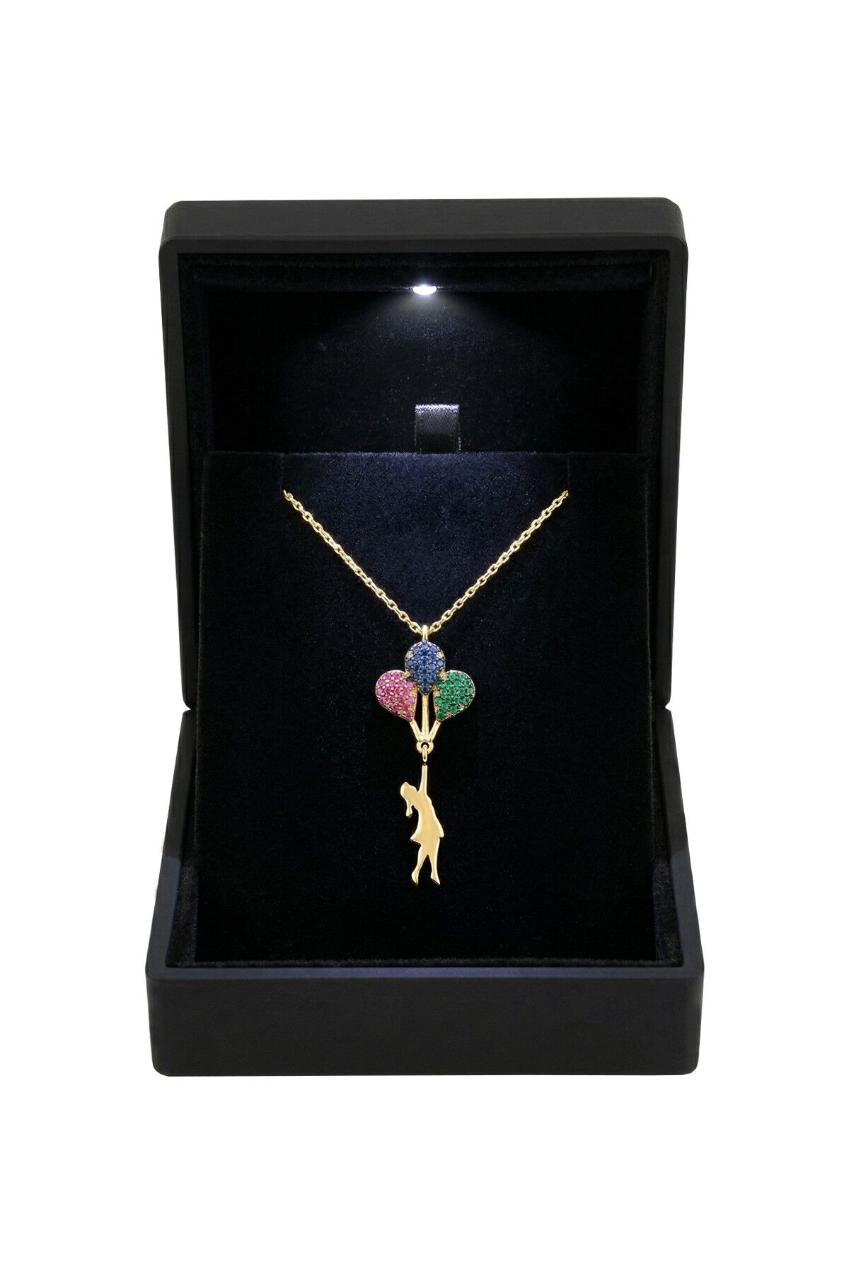 925 Ayar Gümüş Kolye Özel Işıklı Mücevher Kutulu Altın Kaplama Balonlu Kız Kolye SGTL13344GOLD