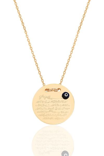 Gümüş rose Ayetel Kürsi yazılı nazarlı plaka kolye SGTL12490ROSE