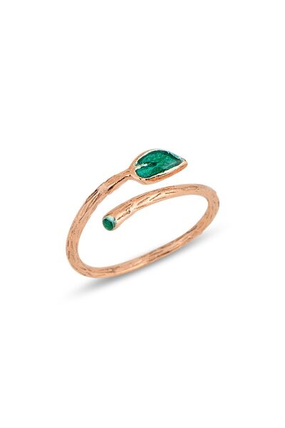 Gümüş rose mineli yaprak modeli üstten ayarlamalı yüzük SGTL12820ROSE