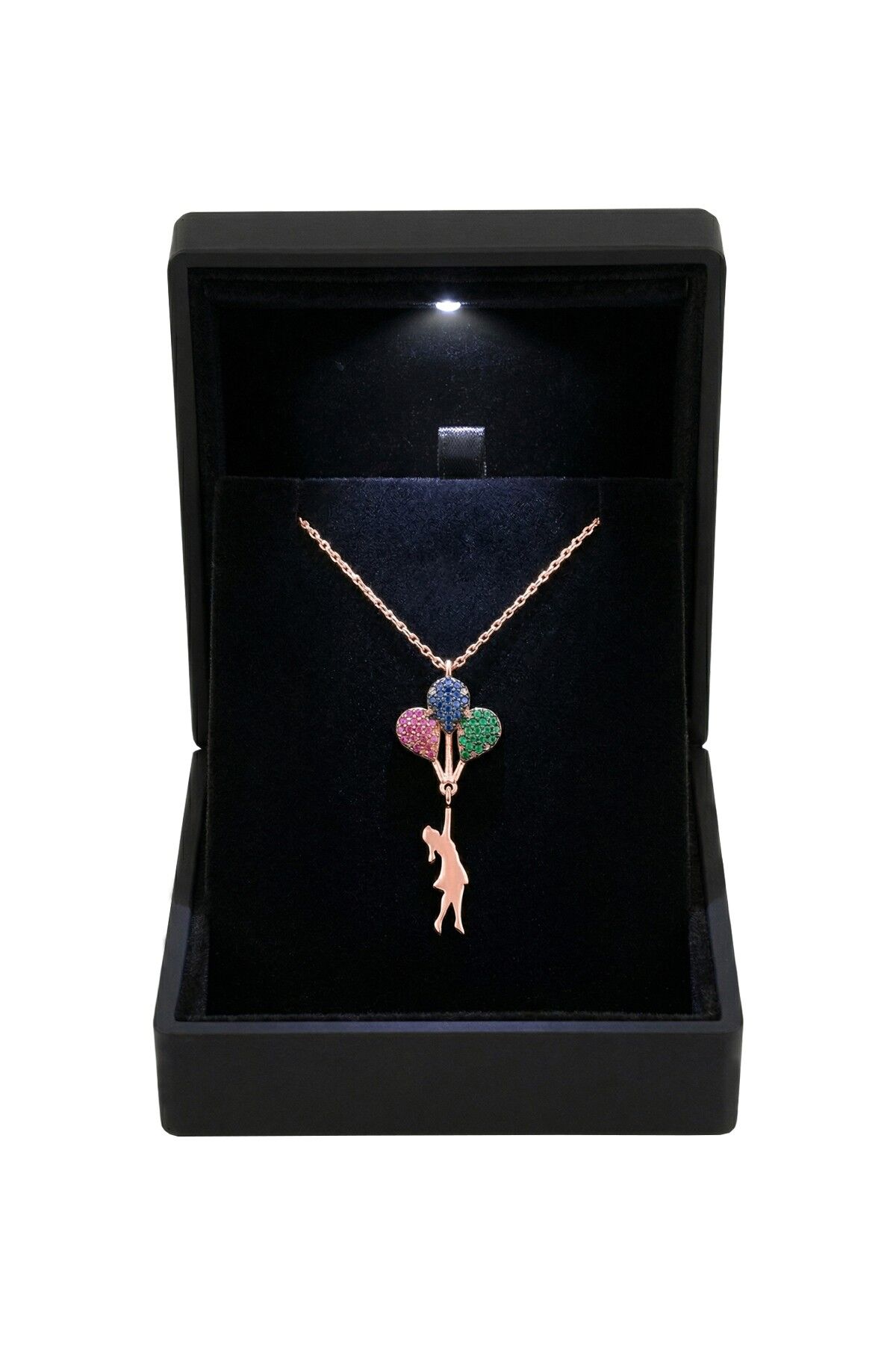 925 Ayar Gümüş Kolye Özel Işıklı Mücevher Kutulu Rose Gold Kaplama Balonlu Kız Kolye SGTL13344ROSE