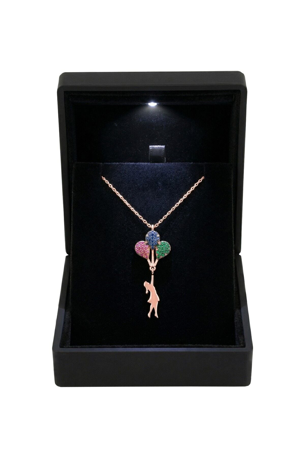 925 Ayar Gümüş Kolye Özel Işıklı Mücevher Kutulu Rose Gold Kaplama Balonlu Kız Kolye SGTL13344ROSE