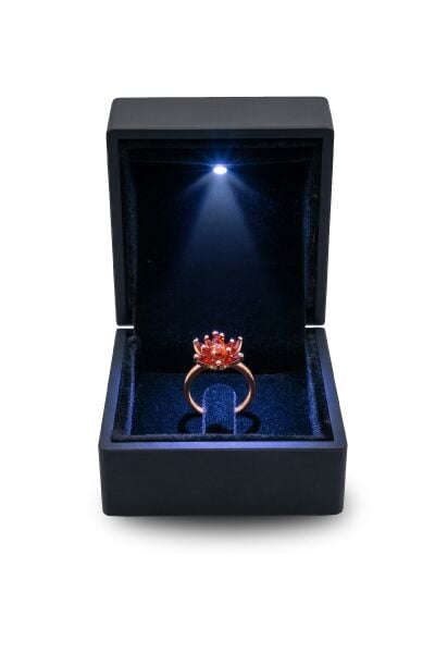 925 Ayar Gümüş Yüzük Özel Işıklı Mücevher Kutulu Kırmızı Taşlı Nilüfer Lotus Çiçeği Yüzük - Doğum Günü Hediyesi SGTL13347KIRMIZI