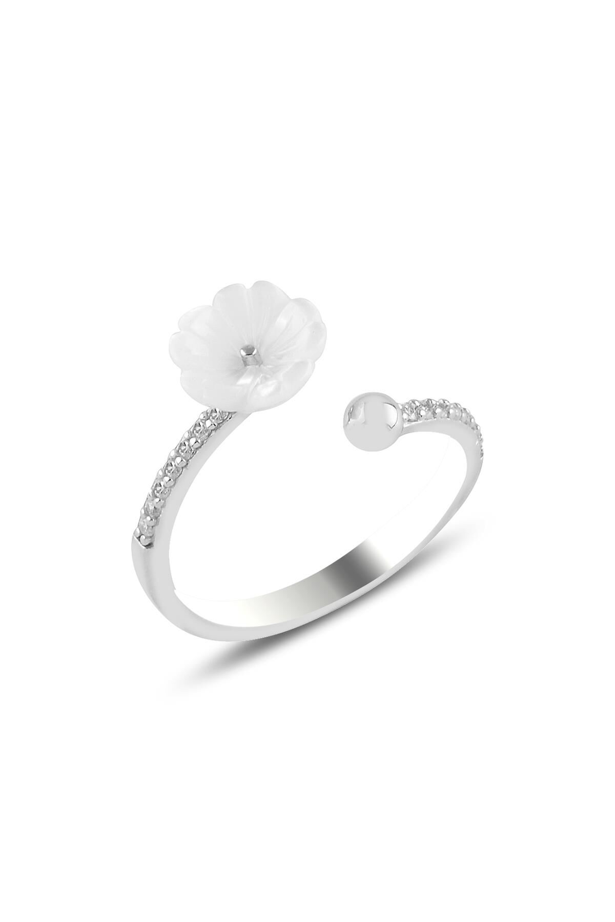 Gümüş rodyumlu  sedef taşlı manolya çiçeği yüzük. SGTL10859RODAJ
