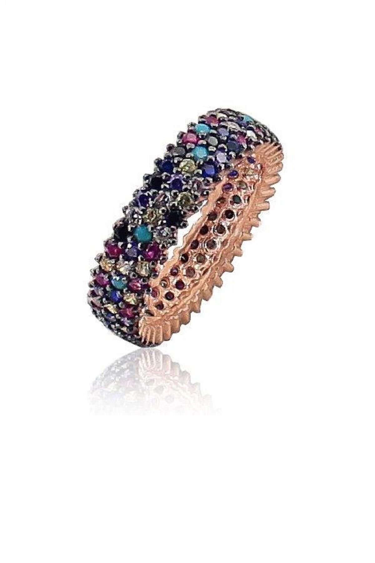 tamtur üç sıralı renkli doğal taşlı yüzük SGTL3427