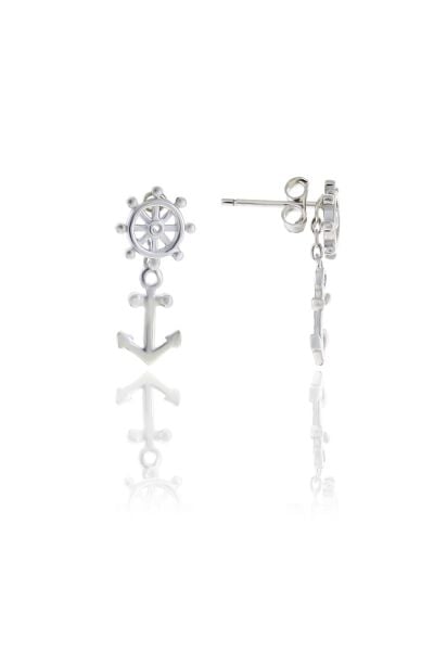 Gümüş Rodyumlu denizci dümeni kolye ve küpe ikili set SGTL11670RODAJ