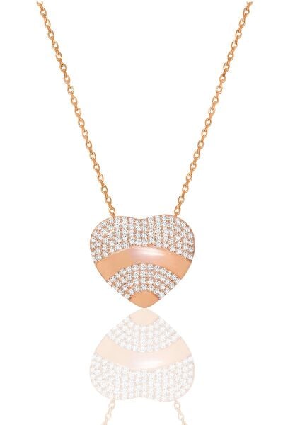 Gümüş rose zirkon taşlı özel tasarım kalbimdeki sır kolye  SGTL12492BEYAZ
