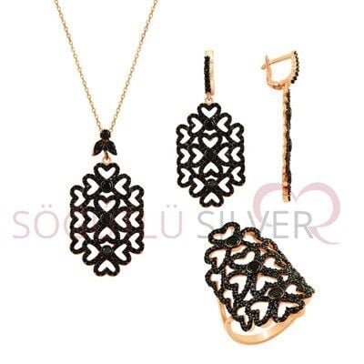Siyah taşlı üçlü set set8265