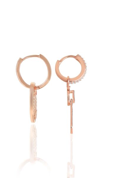 Gümüş rose zirkon taşlı fermuar ve düğme kombin küpe SGTL11672ROSE