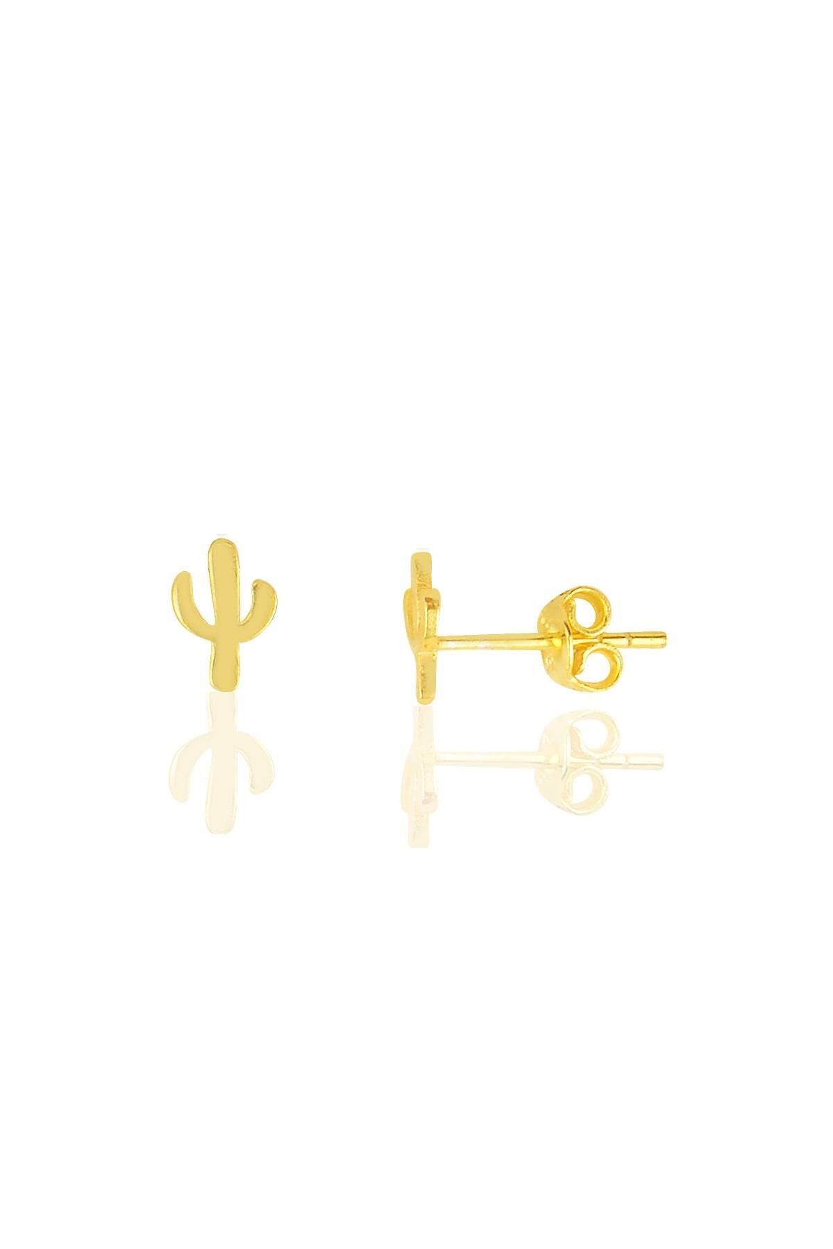 Gümüş altın yaldızlı kaktüs modeli küpe SGTL10287GOLD