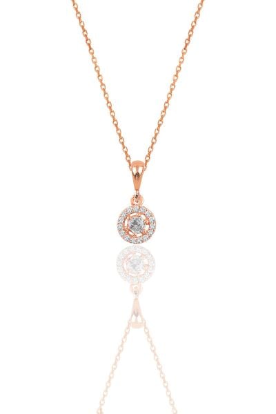 Gümüş rose zirkon taşlı pırlanta montürlü kolye SGTL12494ROSE