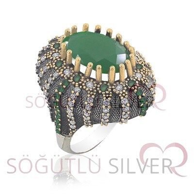Kök Zümrüt ve Zİrkon Taşlı Gümüş Yüzük SGTL3432