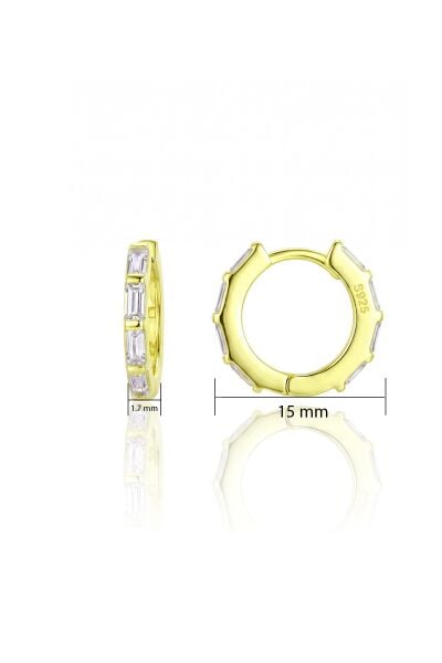 925 Ayar Gümüş Altın Kaplama Işıltılı Sıra Baget Kesim Zirkon Taşlı Halka Küpe - Zirkon Huggie Kadın Küpe SGTL13497GOLD