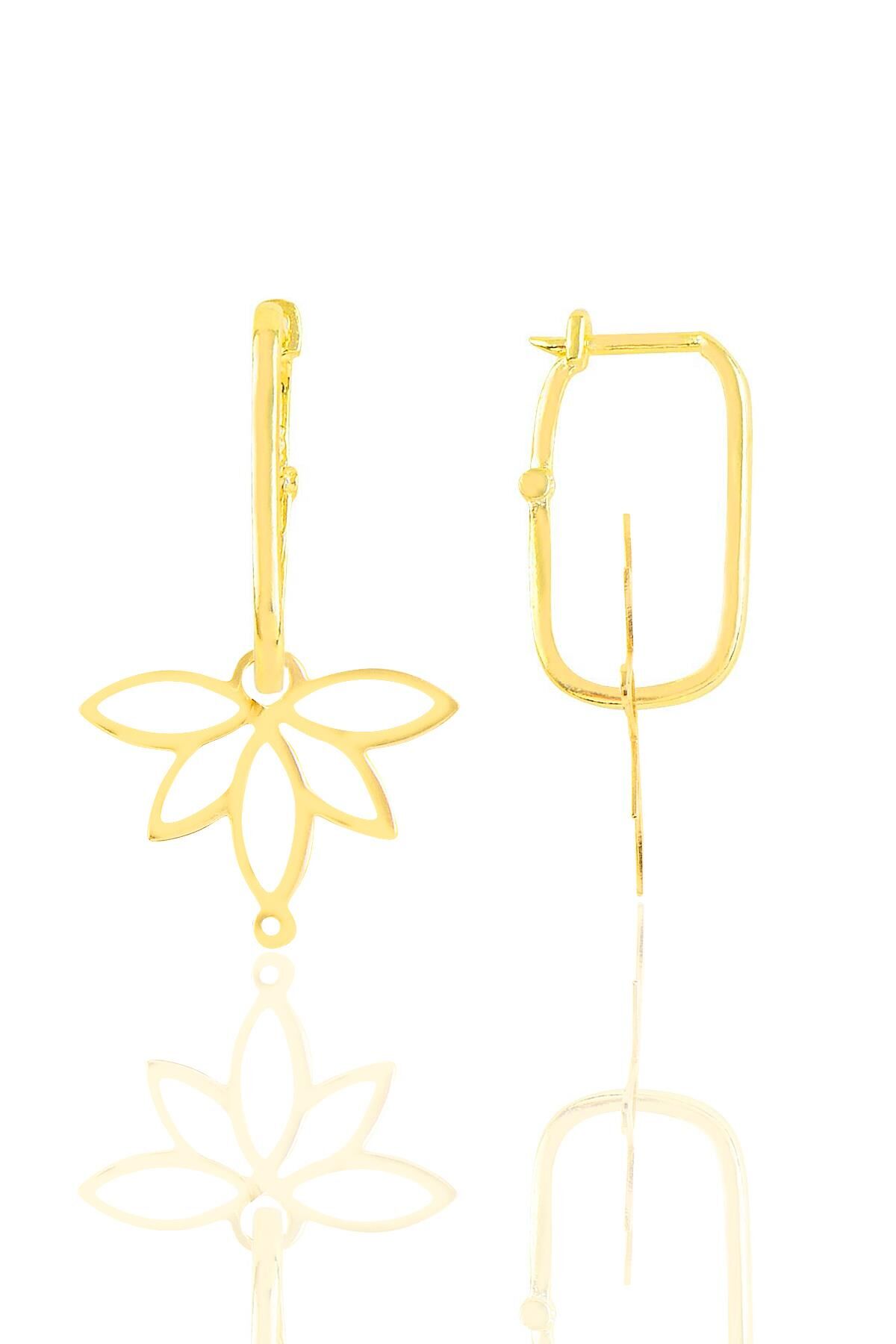 Gümüş altın yaldızlı yaşam çiçeği lotus göçmen küpe SGTL11674GOLD