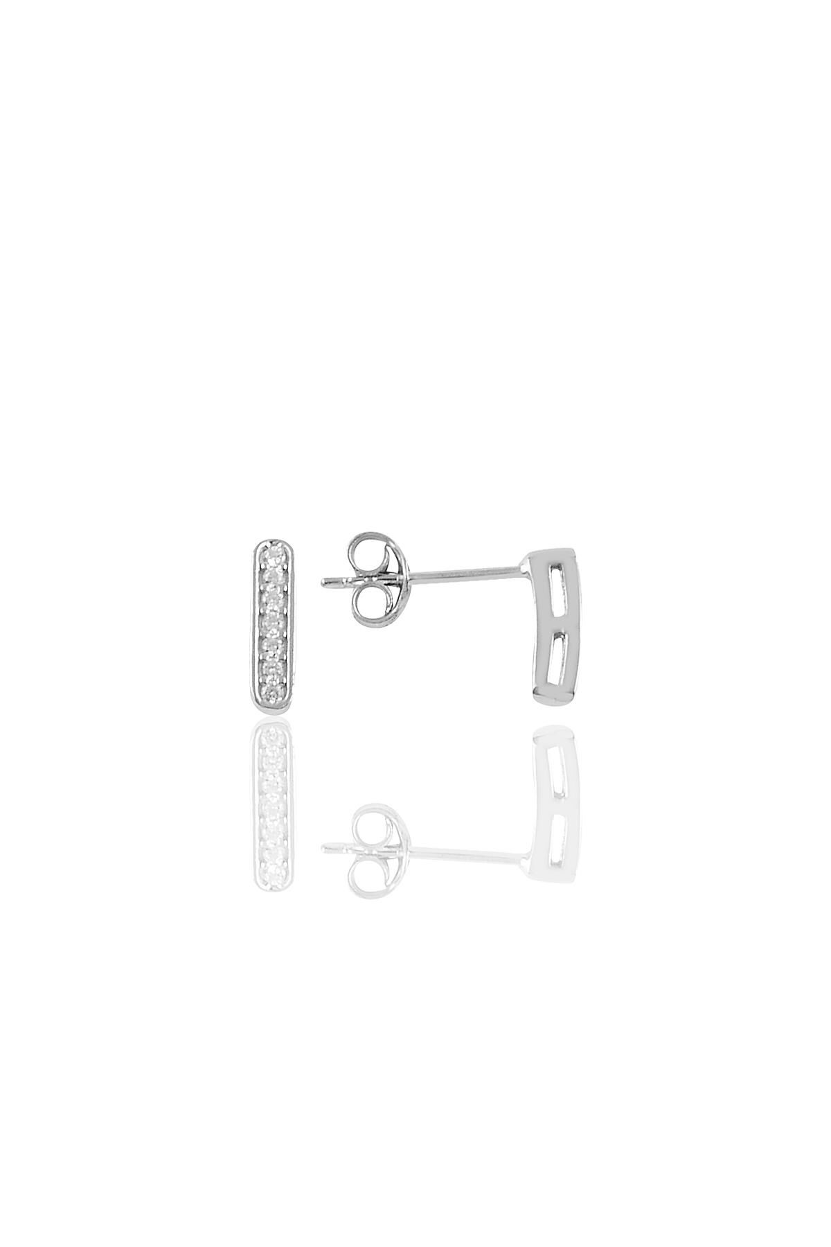 Gümüş  taşlı stick küpe Gümüş