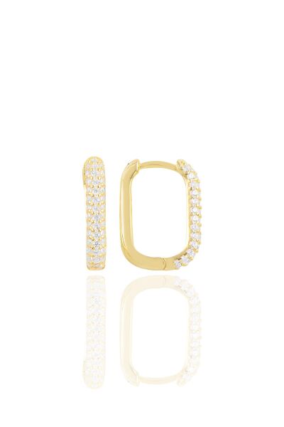 Gümüş altın yaldızlı zirkon taşlı trend küpe. SGTL10892GOLD