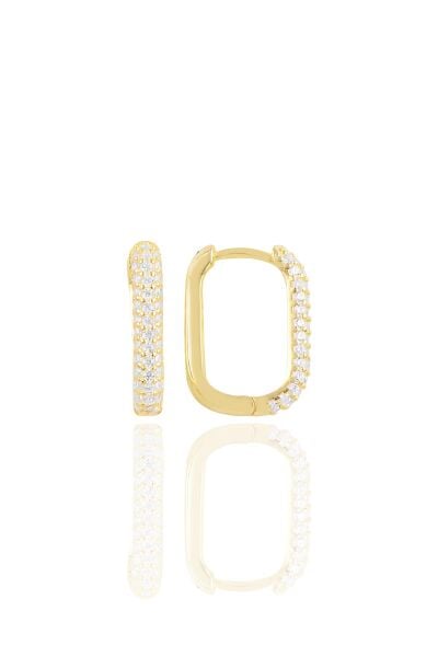 Gümüş altın yaldızlı zirkon taşlı trend küpe. SGTL10892GOLD