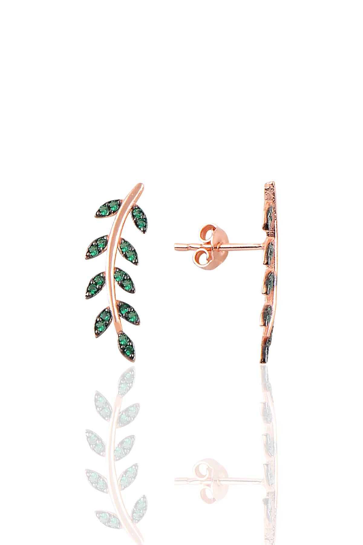 Gümüş yeşil taşlı yaprak küpe SGTL10179YSL