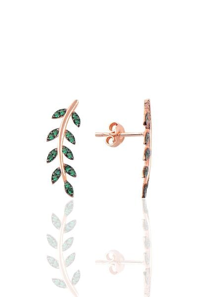 Gümüş yeşil taşlı yaprak küpe SGTL10179YSL