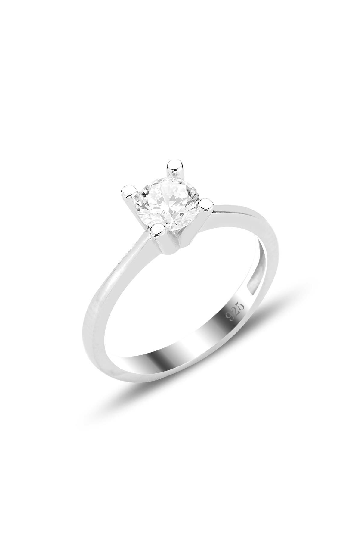 Gümüş beyaz altın rodyumlu zirkon taşlı tektaş yüzük SGTL12529RODAJ