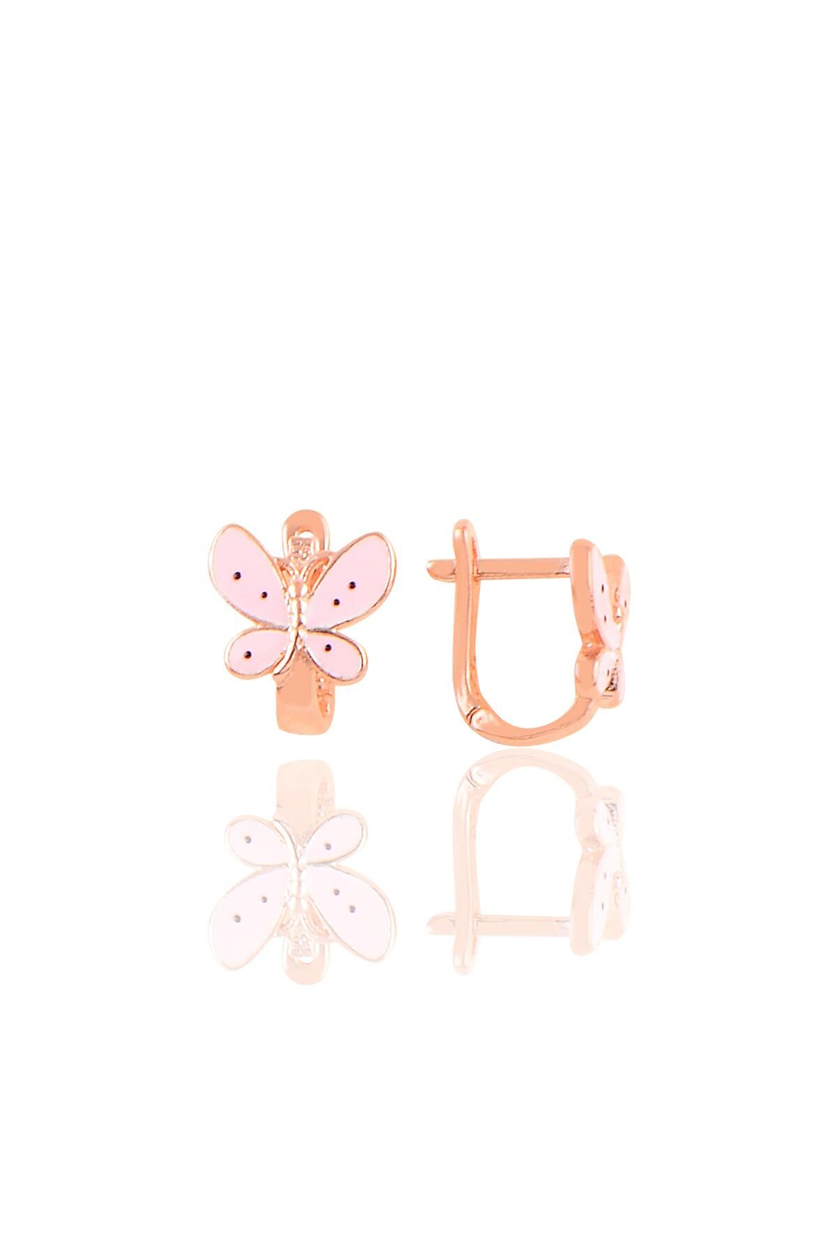 Gümüş rose pembe mineli kelebek çocuk küpesi  SGTL10327ROSE