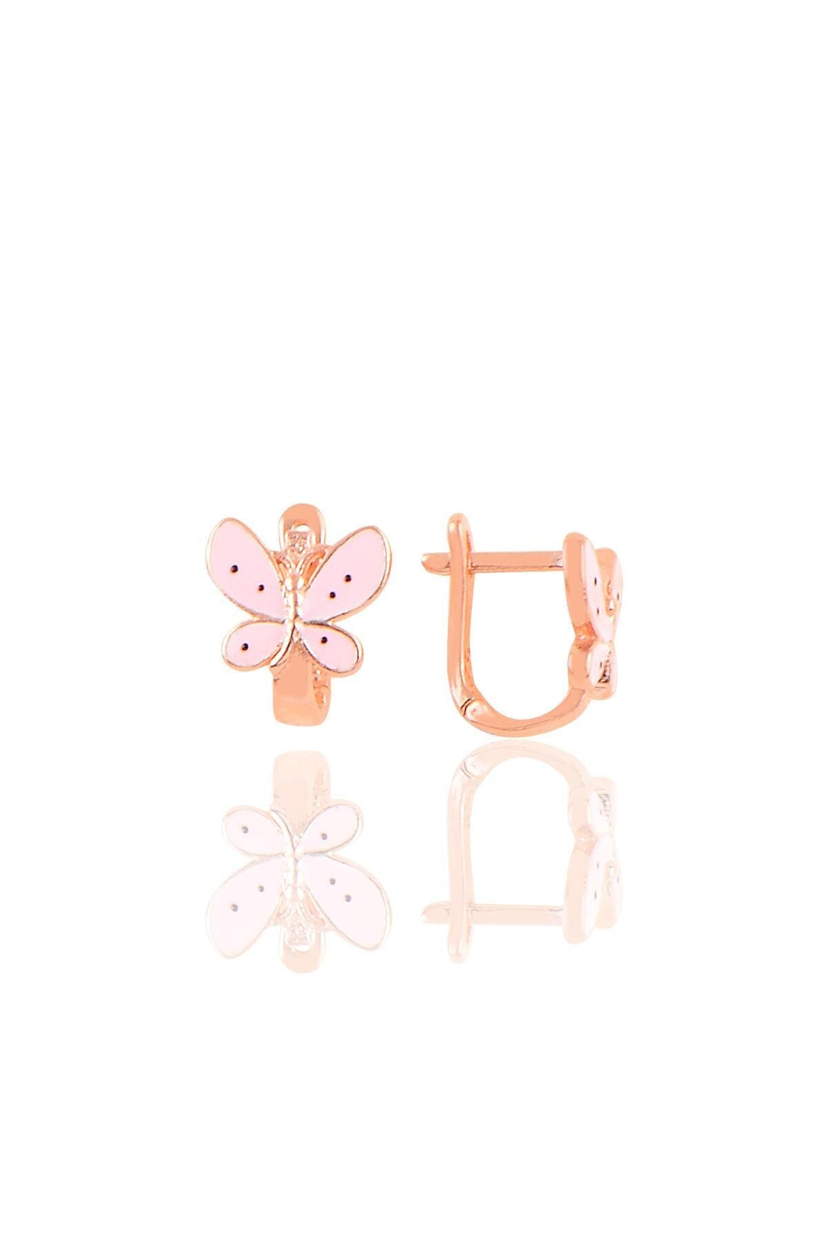 Gümüş rose pembe mineli kelebek çocuk küpesi  SGTL10327ROSE