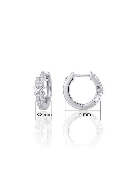 925 Ayar Gümüş Çapraz Bantlı Taşlı Halka Küpe - Zirkon Huggie Kadın Küpe SGTL13498RODAJ